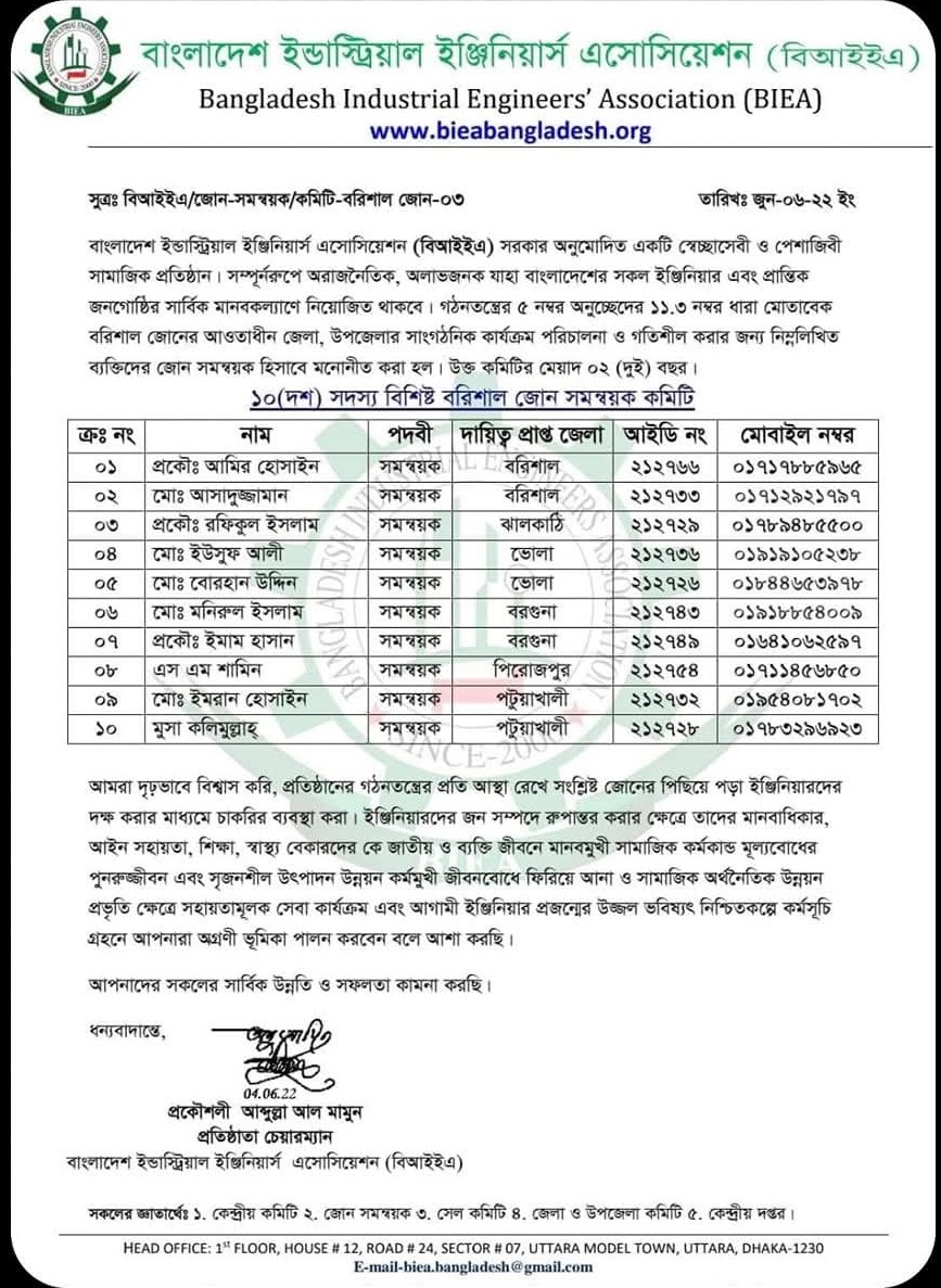 Barishal Zone Committee Members